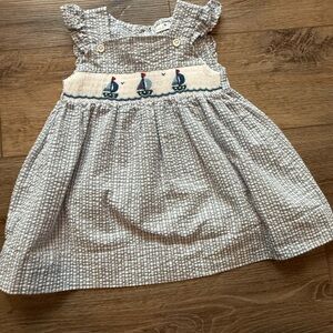 Petit Ami Blue and White Sailboat Smocked Dress
